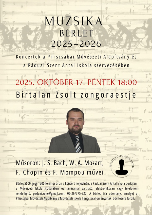 MUZSIKA BÉRLET - I. KONCERT - Birtalan Zsolt zongoraestje